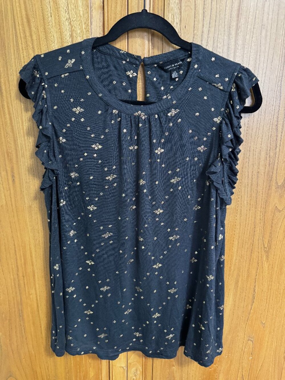 Lucky Brand Sleeveless Blouse in Black and Gold, Size L